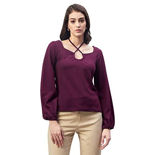 marie claire women's regular fit blouse (mc2380_purple xs)