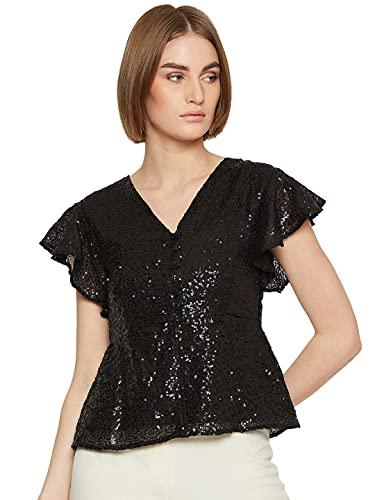 marie claire women's solid regular blouse (mc1986_black m)