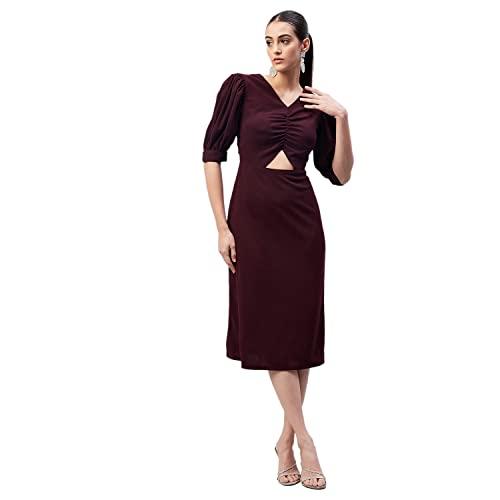 marie claire women's spandex a-line midi dress (mc2368_wine_l)