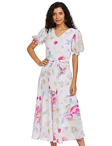 marie claire women's synthetic fit and flare midi casual dress (mc2208_multi_x-large) multicolour