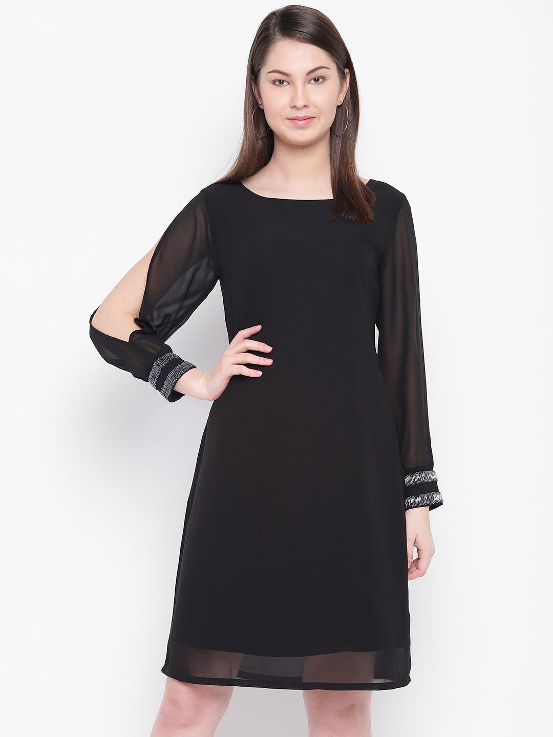 marie claire women black solid a-line dress