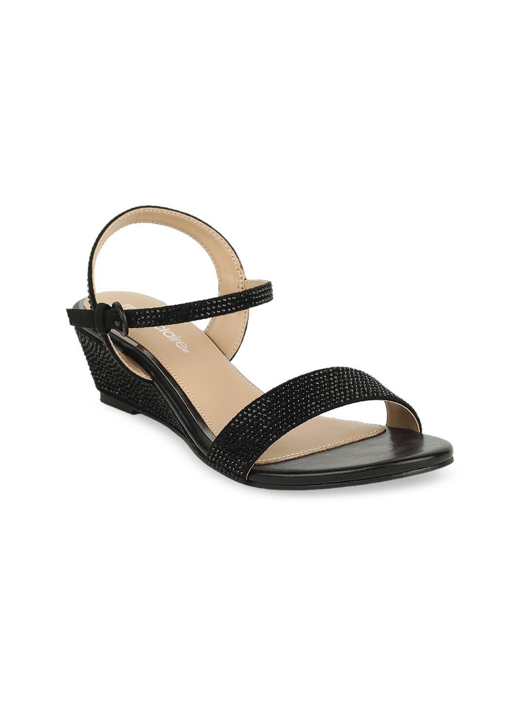 marie claire women black solid wedges