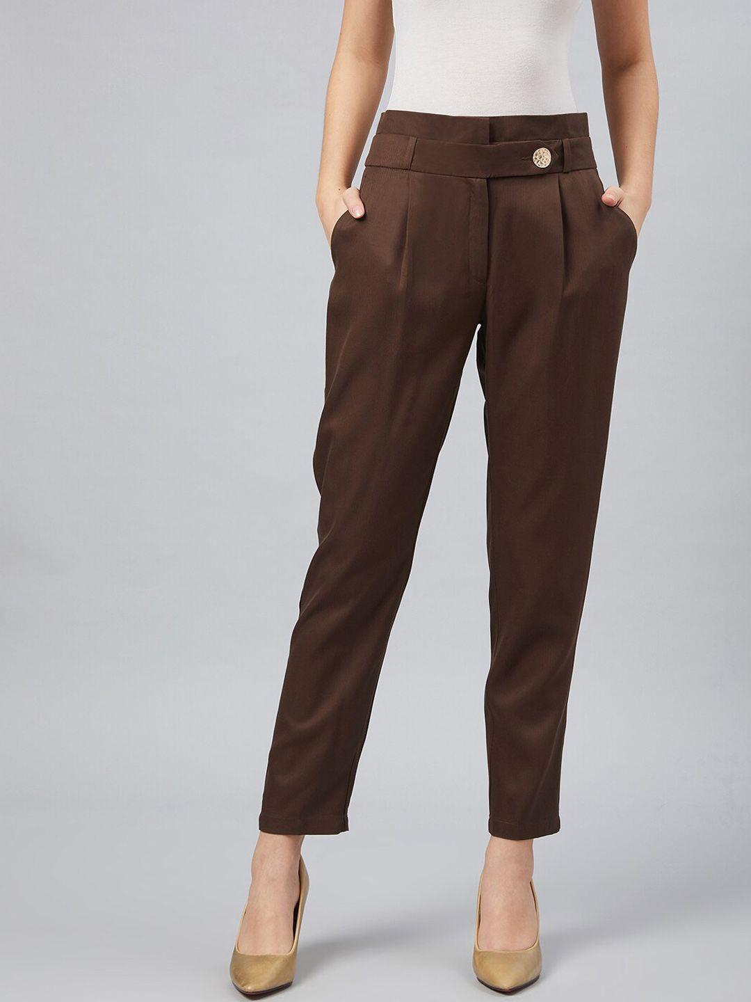 marie claire women brown regular fit solid trousers