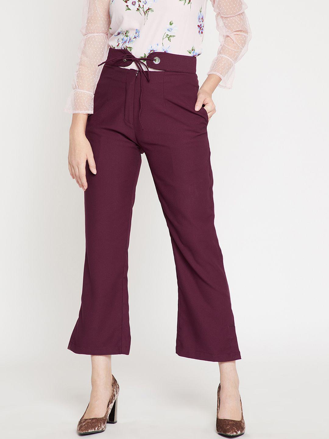 marie claire women burgundy regular fit solid bootcut trousers