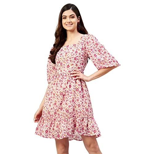 marie claire women casual pink colour above knee floral dress