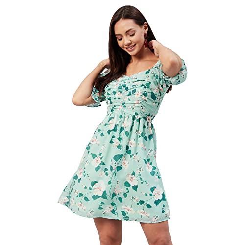 marie claire women casual sea green color above knee floral dress