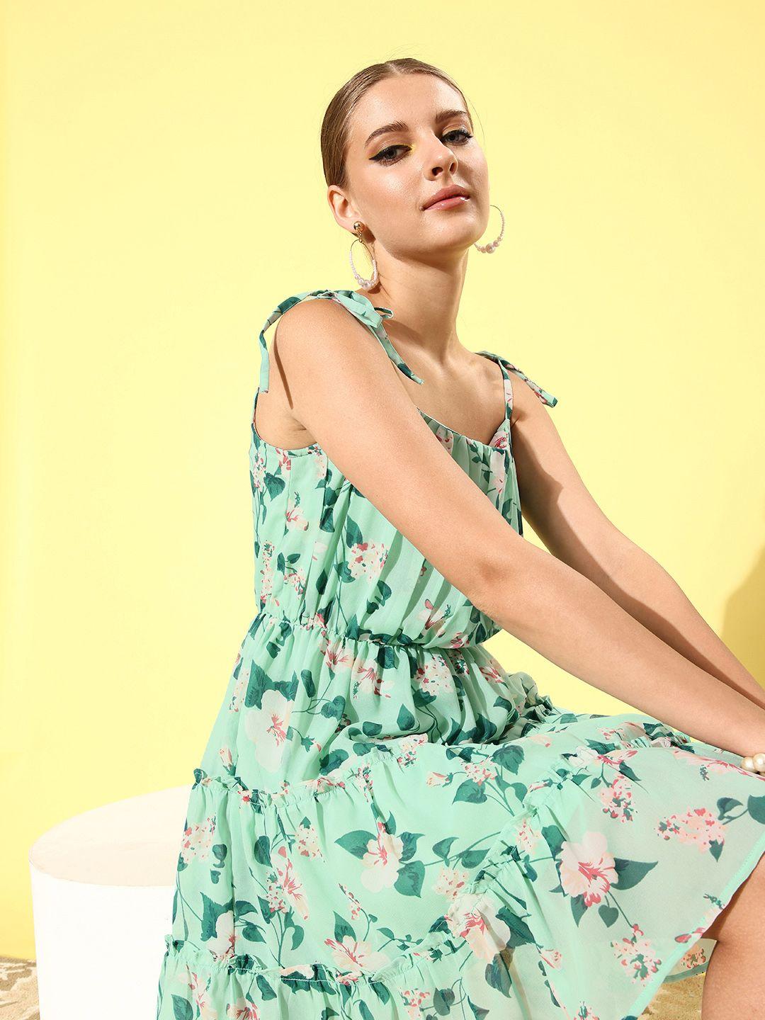 marie claire women elegant sea green floral volume play dress