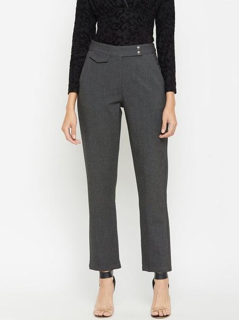 marie claire women grey colour solid formal trousers