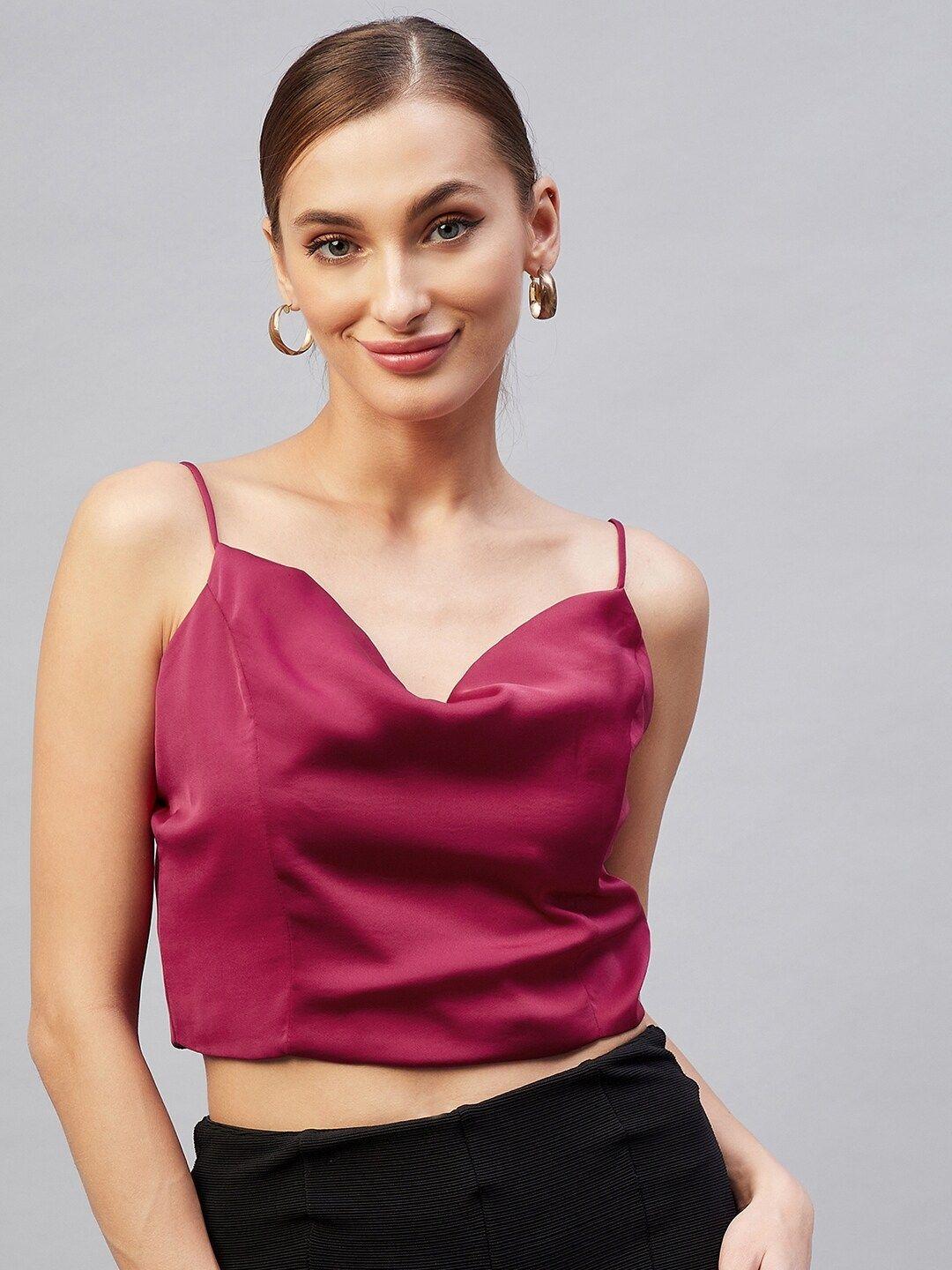 marie claire women magenta solid shoulder strap crop top