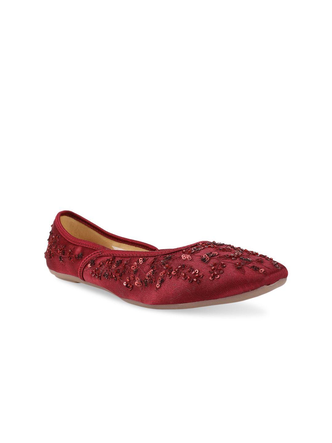 marie claire women maroon embellished ballerinas flats