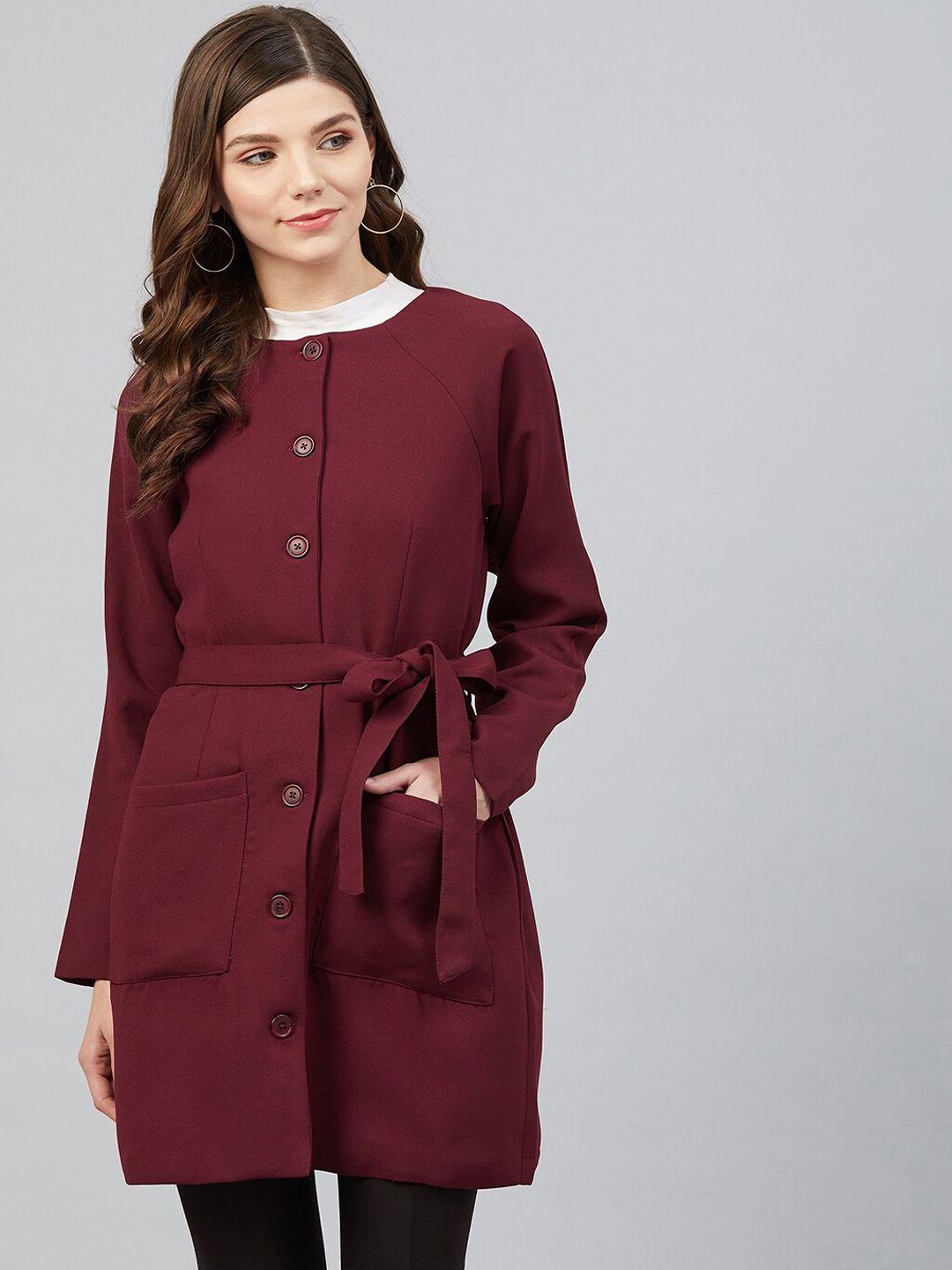 marie claire women maroon solid overcoat