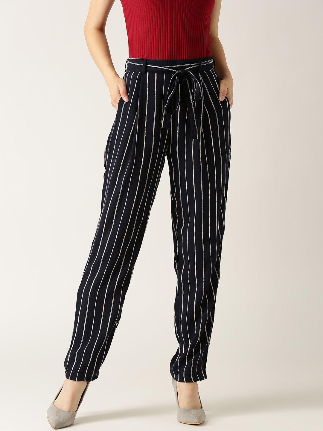 marie claire women navy & white original fit striped peg trousers