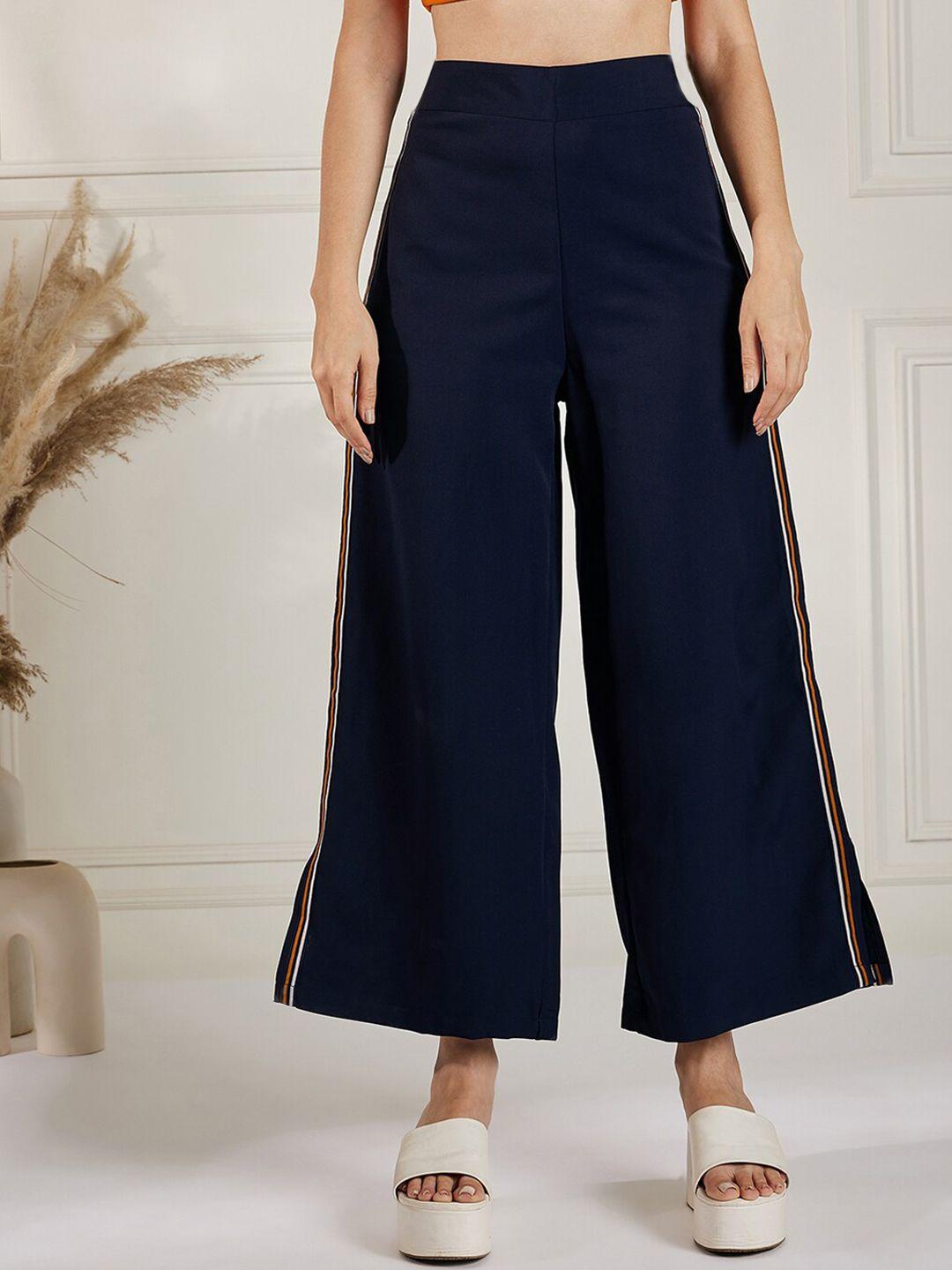 marie claire women navy blue high-rise plain parallel trousers