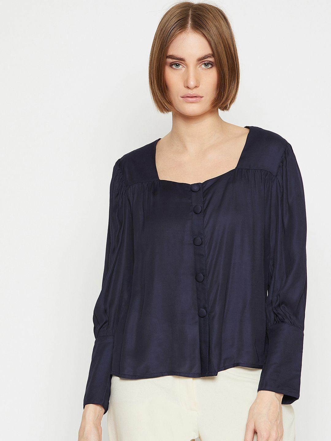 marie claire women navy blue solid a-line top