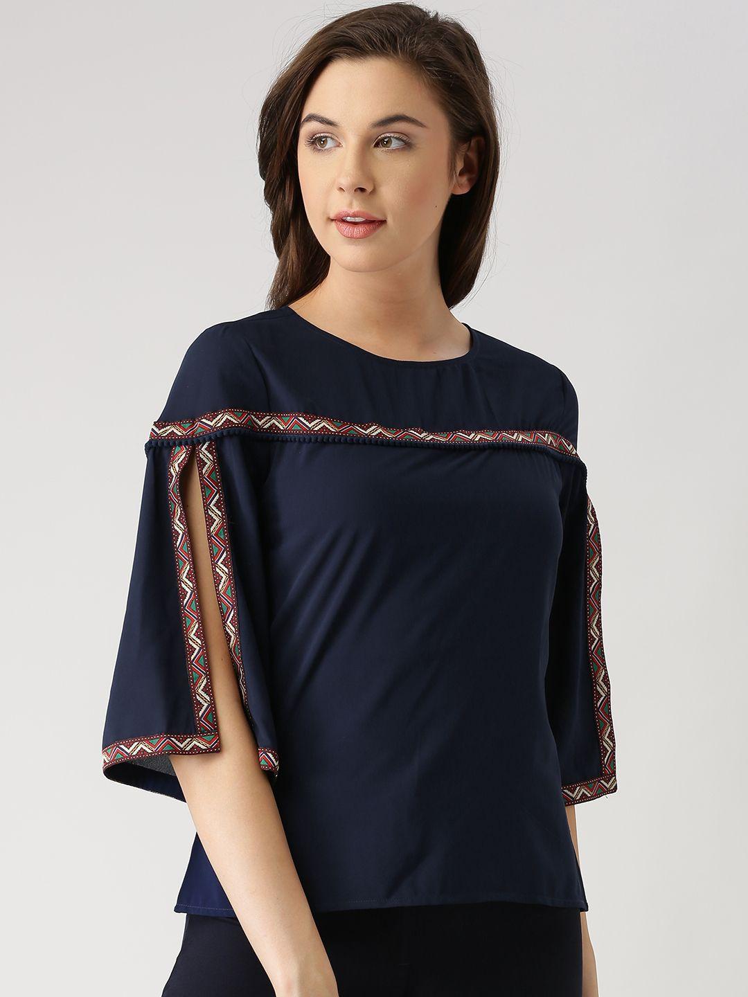 marie claire women navy blue solid top