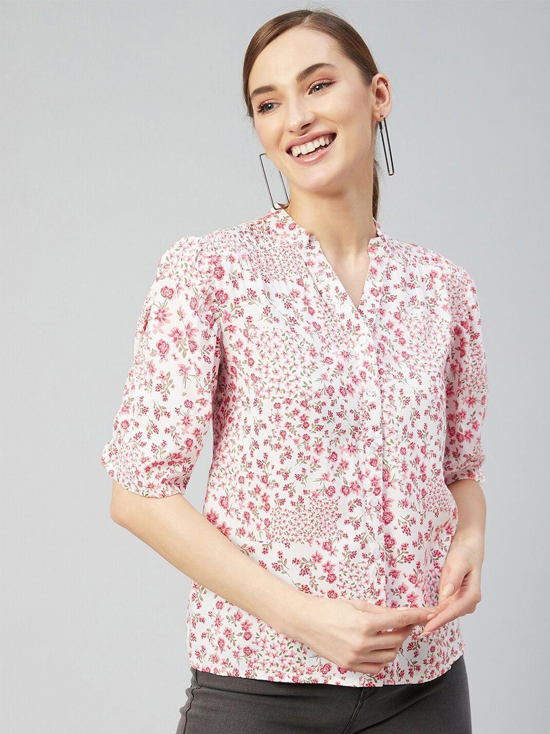 marie claire women off white floral printed casual shirt