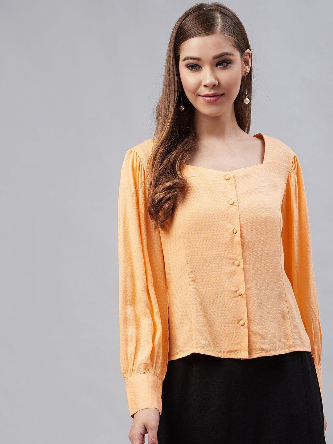 marie claire women orange comfort regular fit self design casual shirt