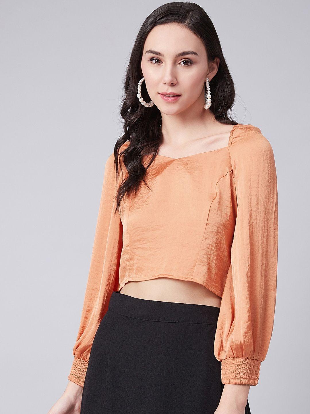 marie claire women orange solid crop top