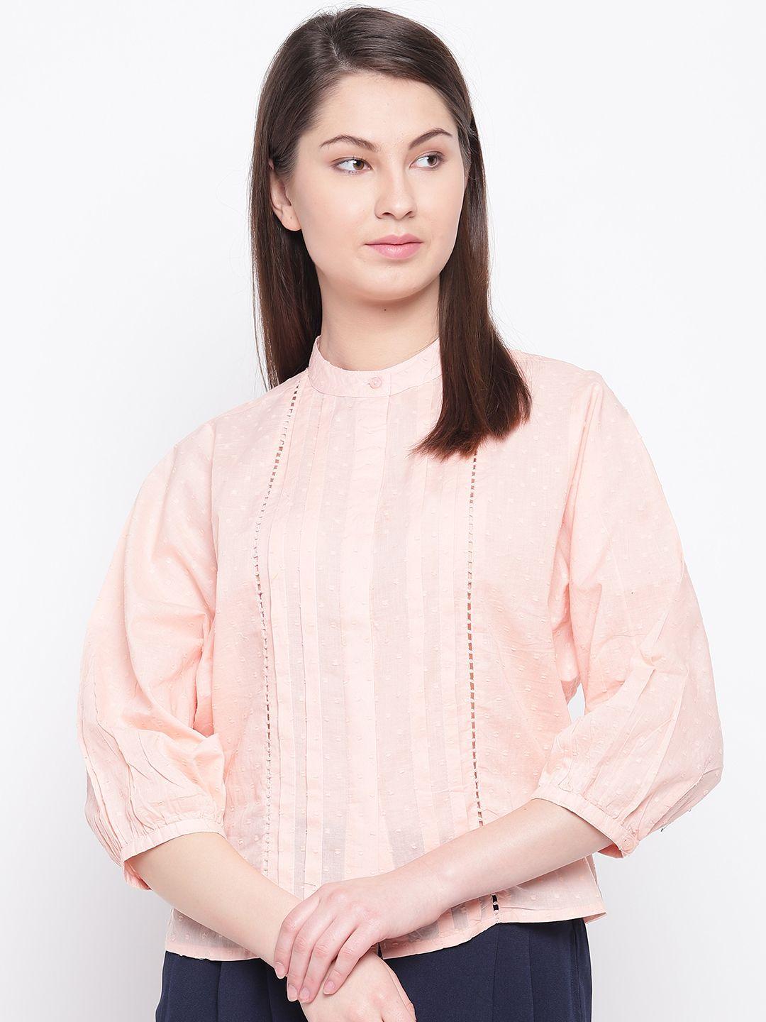 marie claire women peach-coloured self design shirt style top