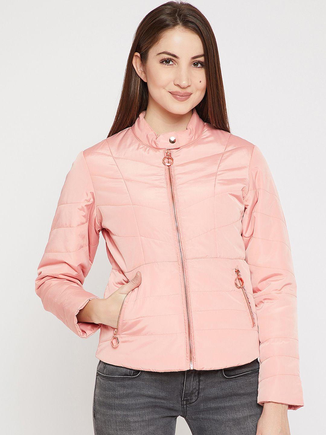 marie claire women peach-coloured solid padded jacket