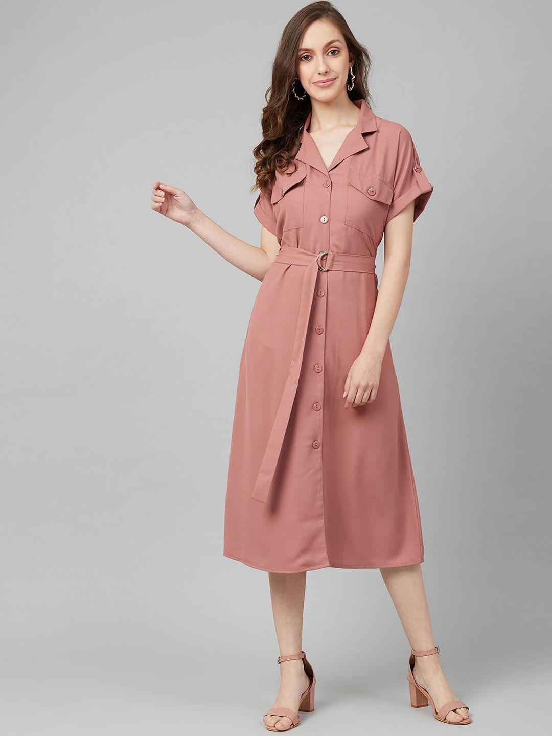 marie claire women peach-coloured solid shirt dress