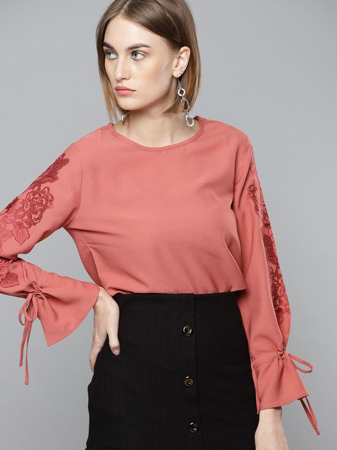marie claire women peach-coloured solid top