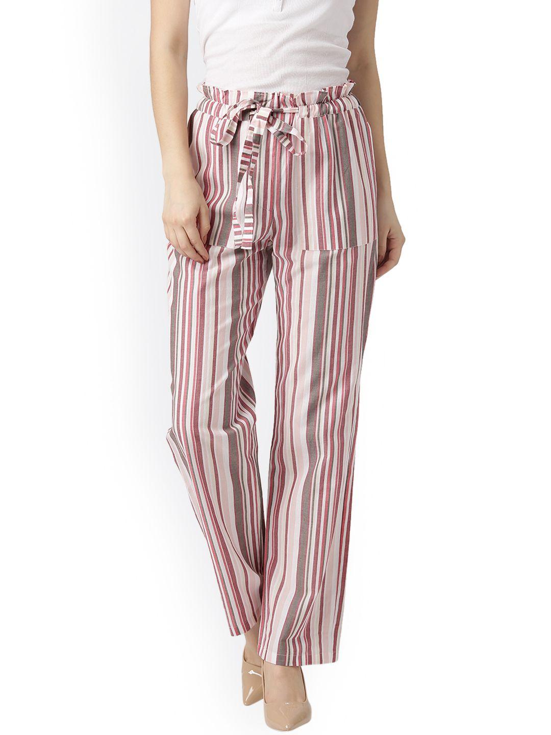 marie claire women pink & white original regular fit striped cigarette trousers