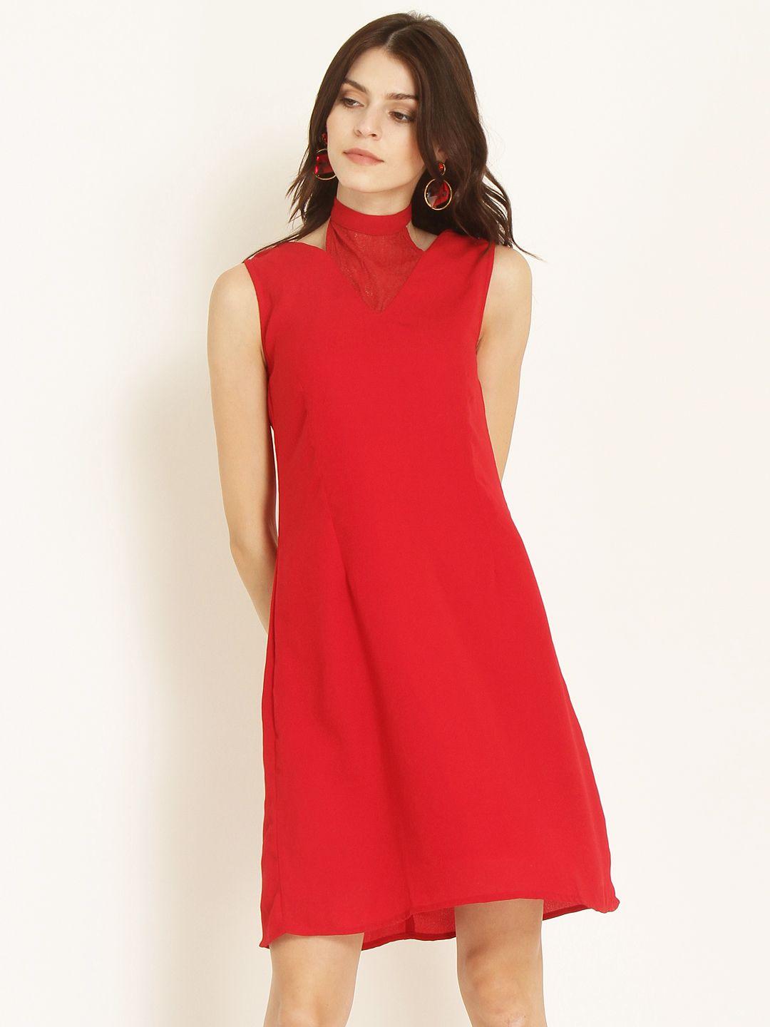 marie claire women red solid a-line dress