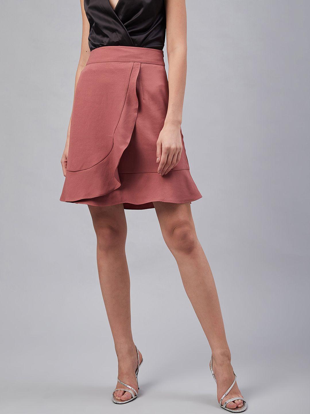 marie claire women rust pink solid trumpet mini skirt