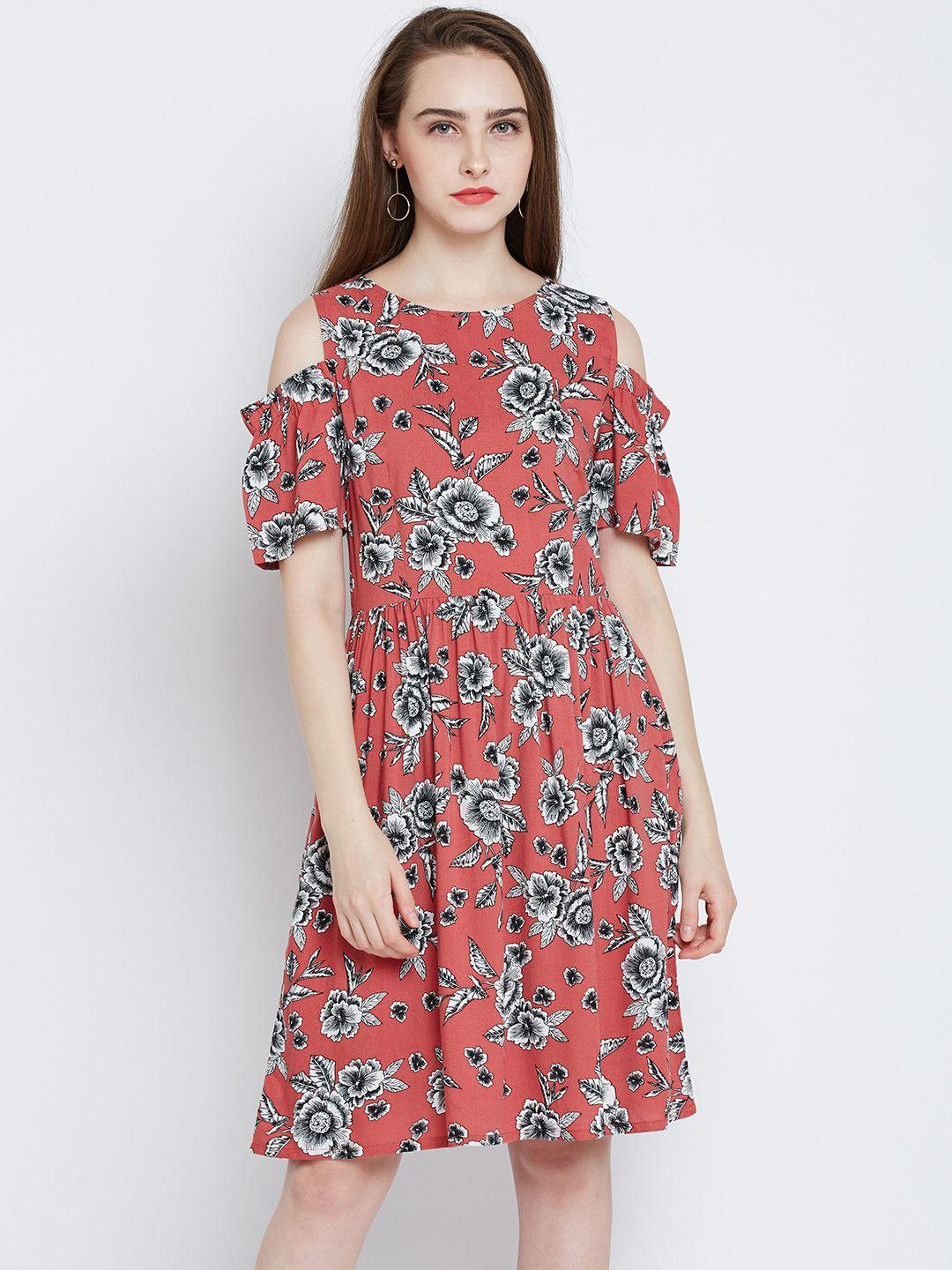 marie claire women rust red floral print fit & flare dress