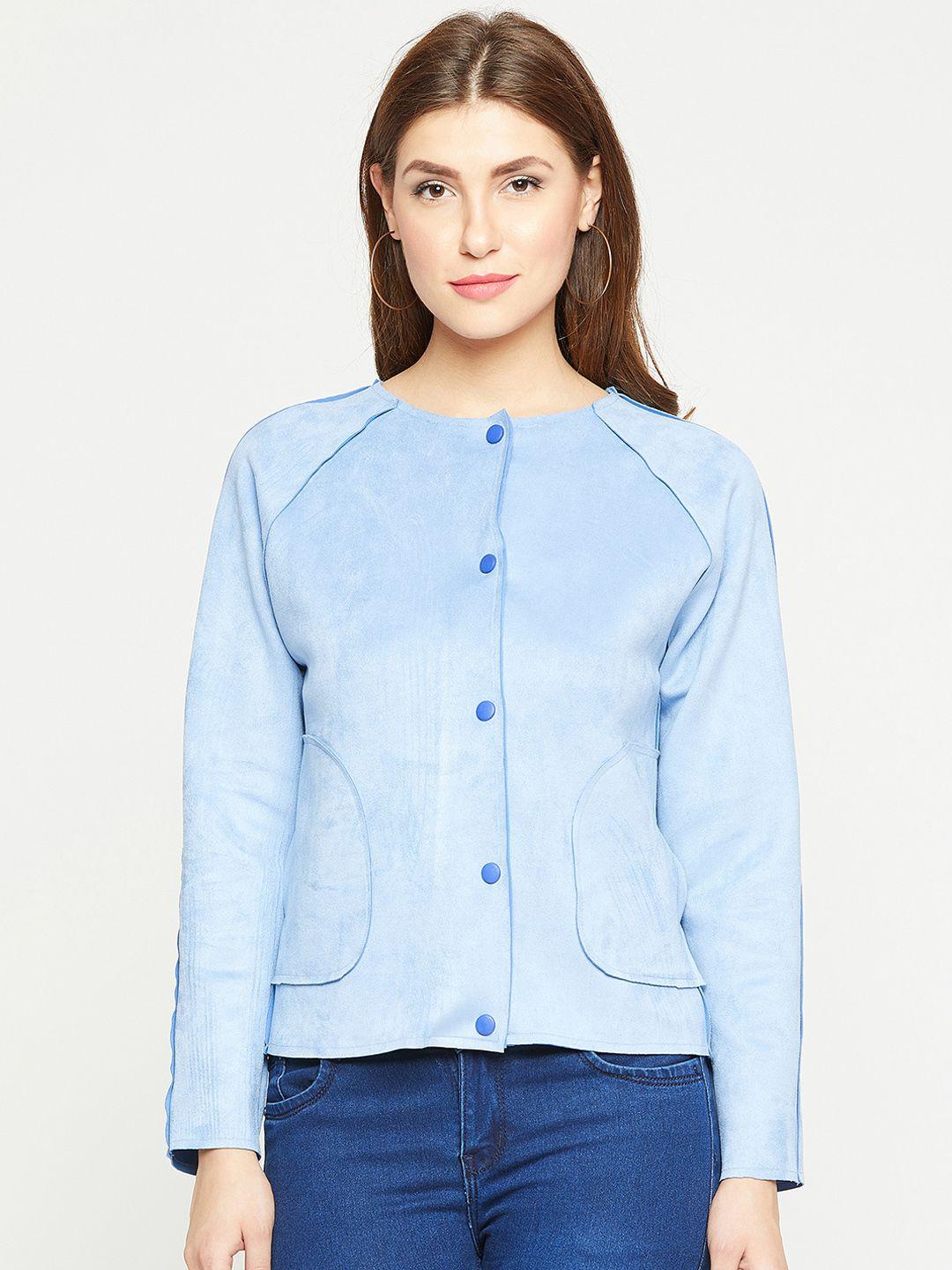 marie claire women turquoise blue solid suede tailored jacket