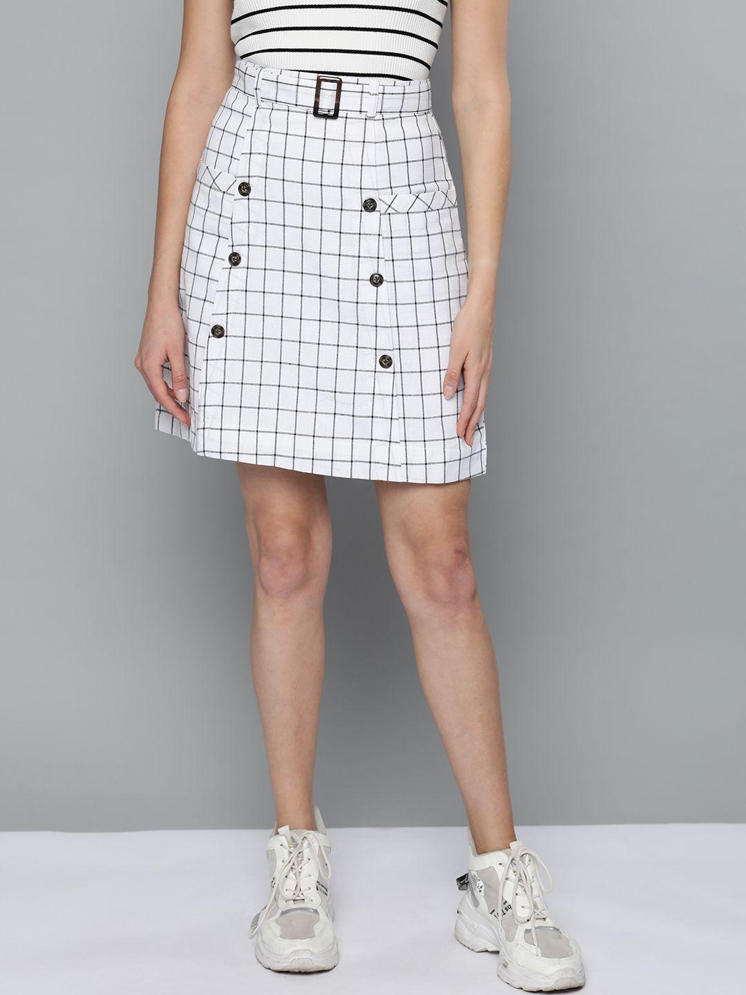 marie claire women white & black checked a-line skirt