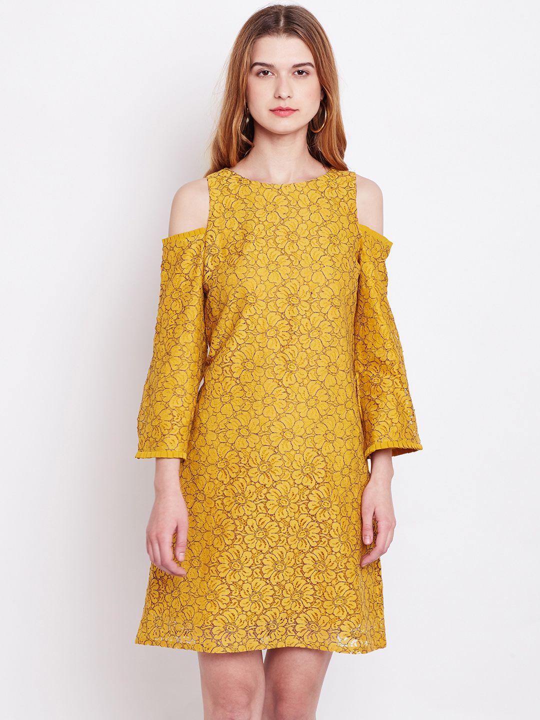 marie claire women yellow printed a-line dress