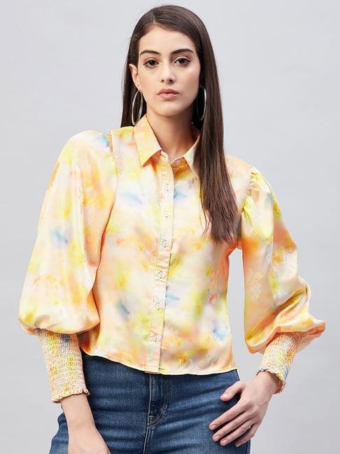 marie claire yellow floral print bishop sleeves shirt