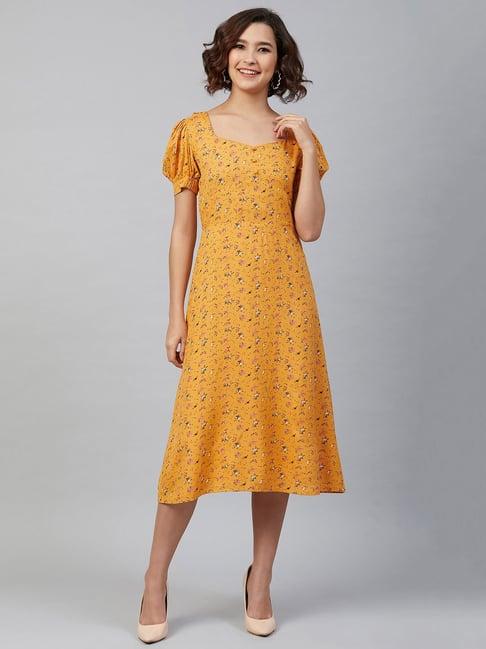 marie claire yellow floral print midi dress