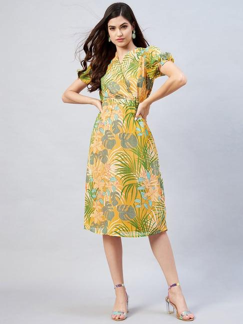 marie claire yellow floral print wrap dress