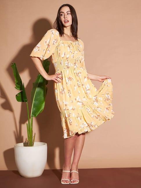 marie claire yellow printed a-line dress