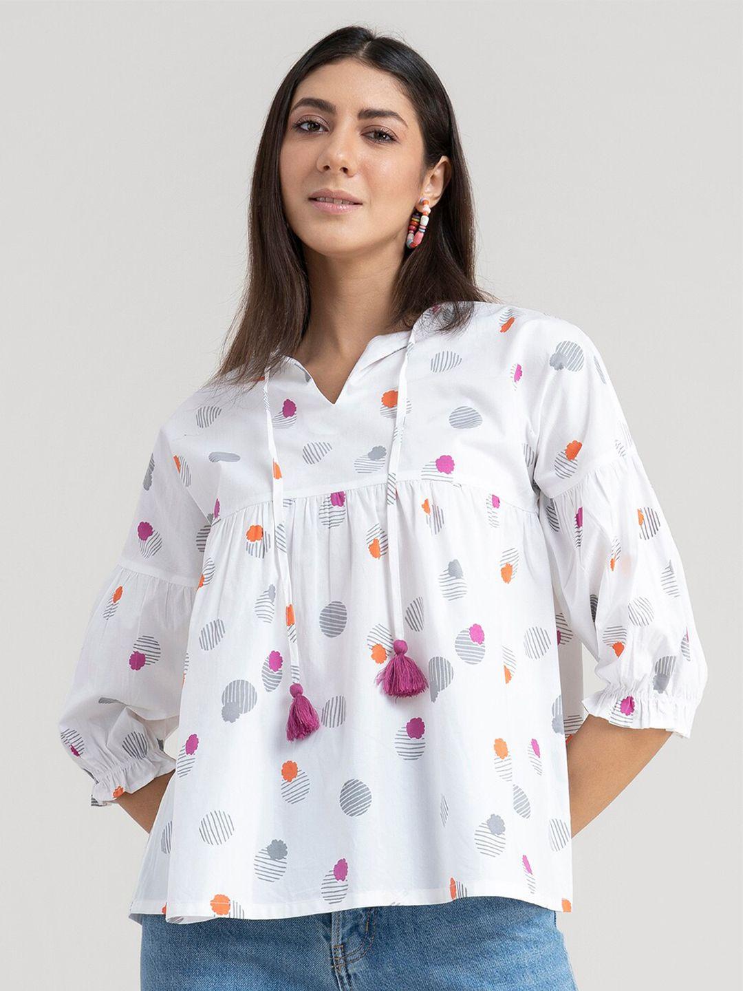marigold by fablestreet white floral print mandarin collar top