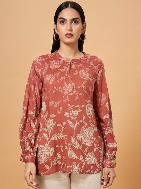 marigold lane rust floral print tunic