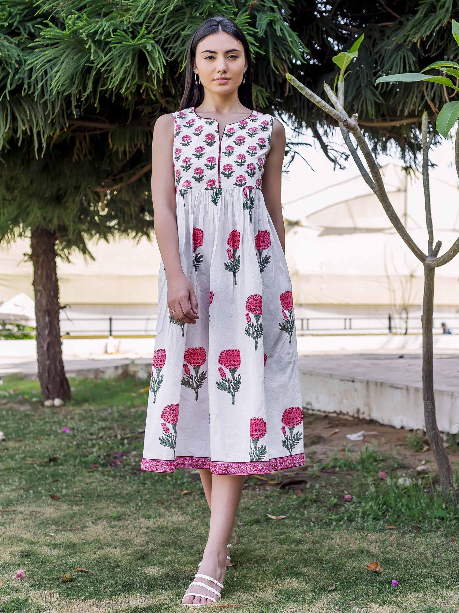 marigold block printed dress