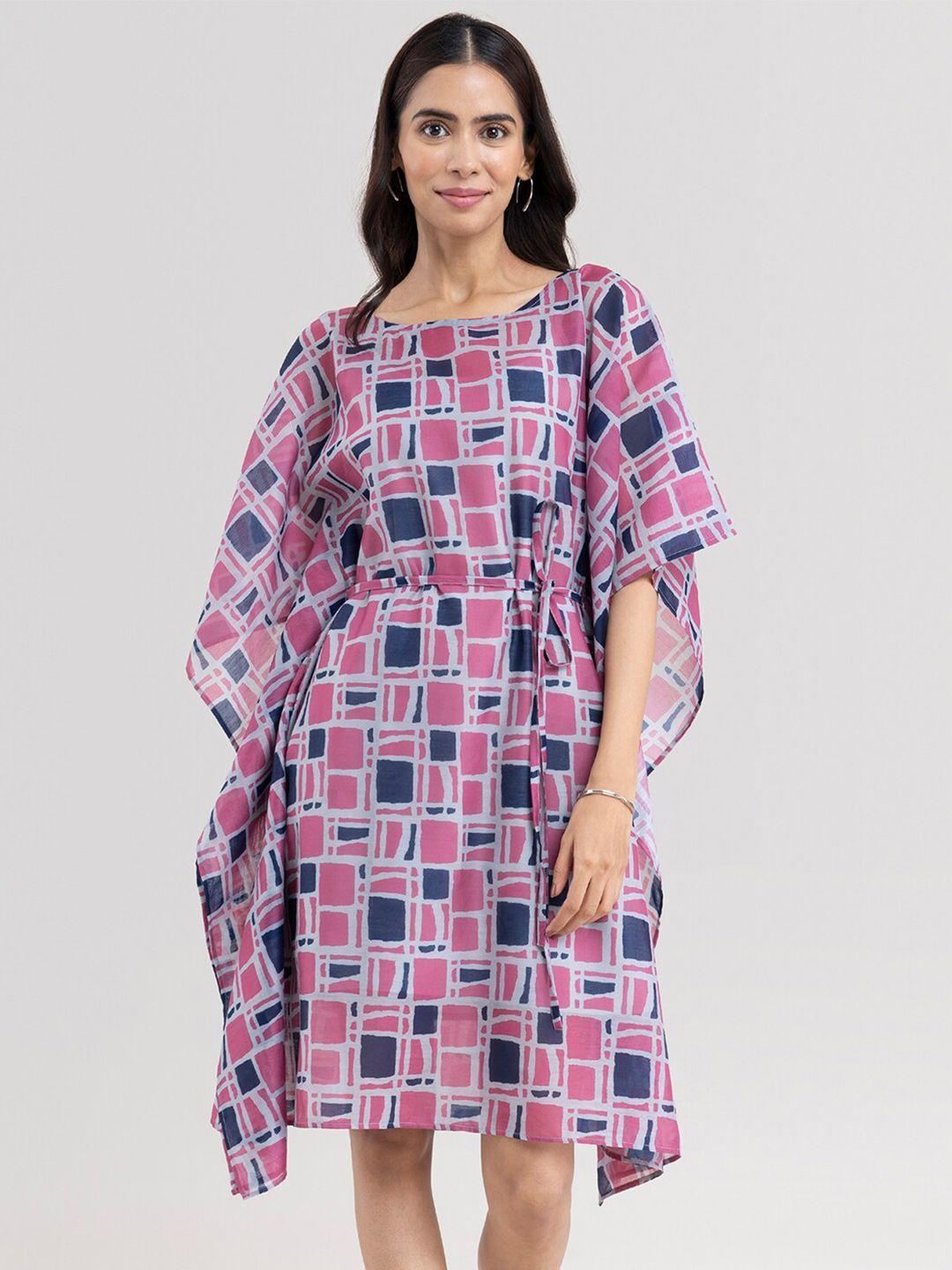 marigold by fablestreet grey & pink abstract print kaftan dress