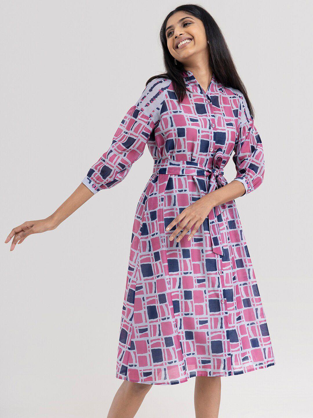 marigold by fablestreet grey & pink abstract printed shirt dress
