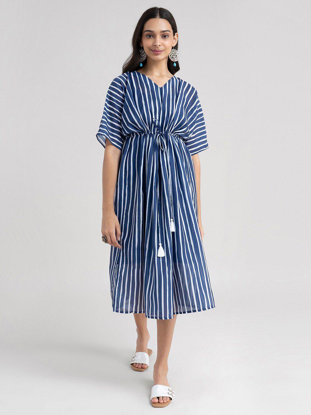 marigold by fablestreet navy blue striped midi dress