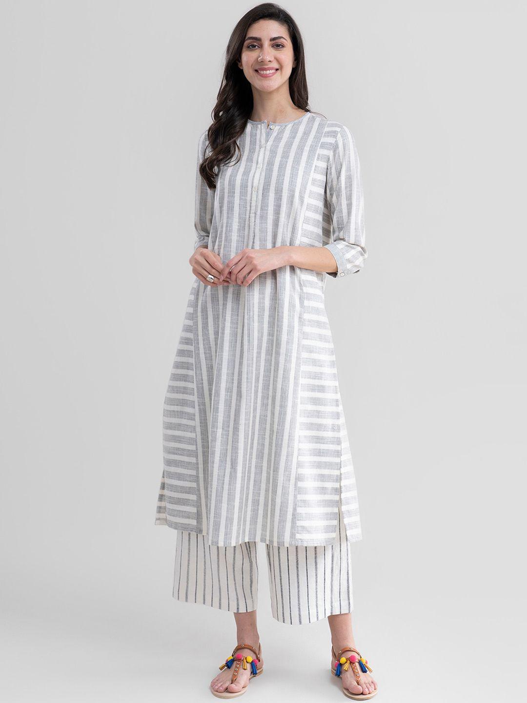 marigold by fablestreet women off white striped a-line kurta