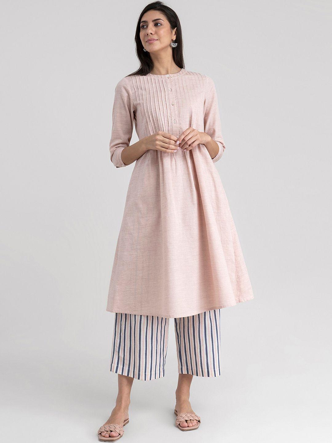 marigold by fablestreet women pink striped gotta patti khadi kurta