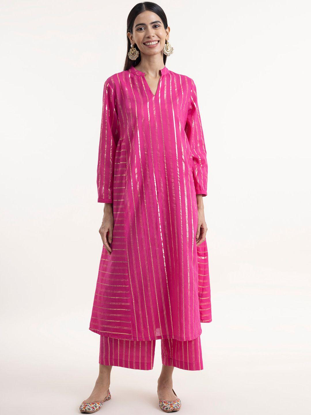 marigold by fablestreet women pink striped kurta with palazzos