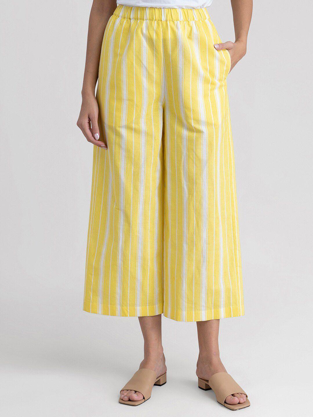 marigold by fablestreet women yellow & white striped ethnic palazzos