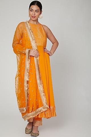 marigold embroidered anarkali set