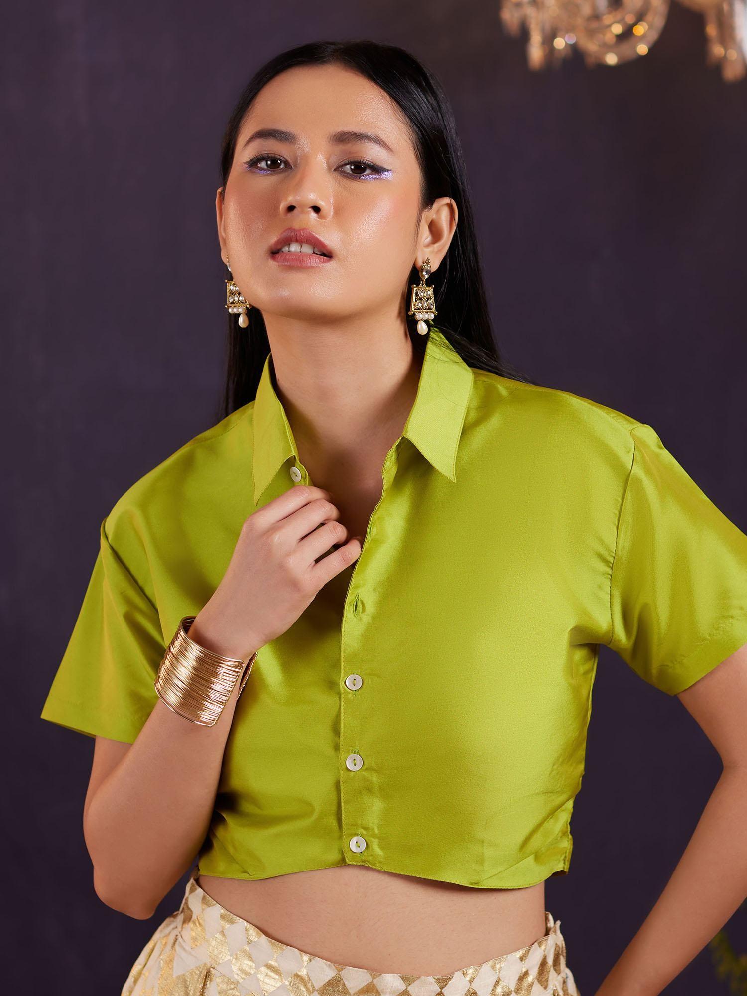 marigold green solid crop shirt ggtop14