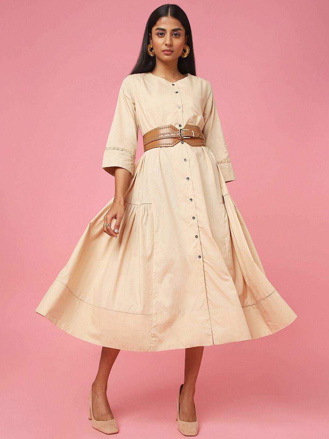 marigold lane beige a-line midi dress